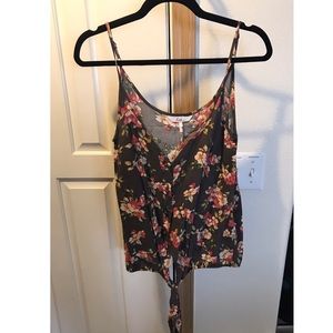 Floral front tie tank top